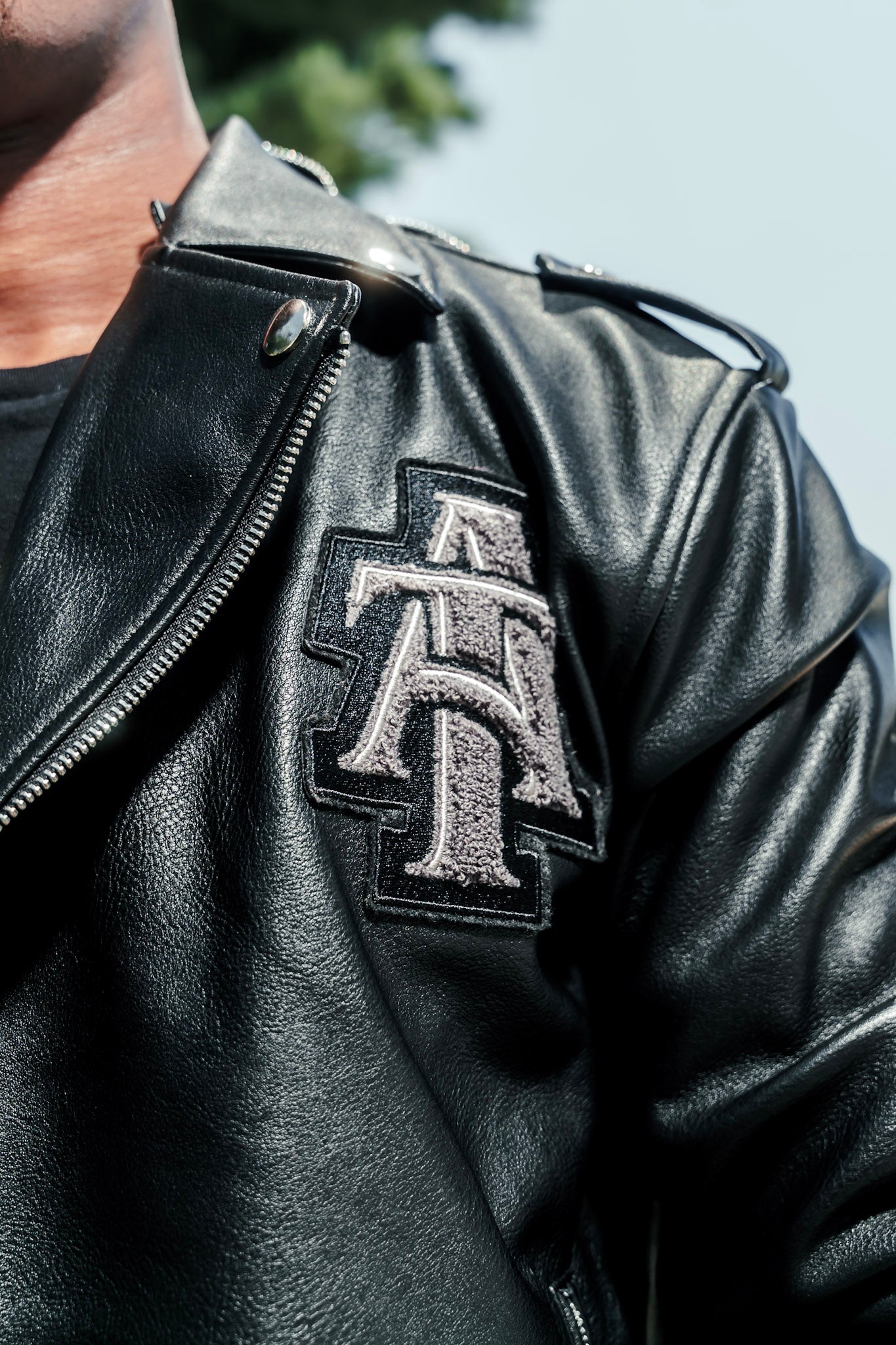 Black-on-Black Biker Varsity Jacket