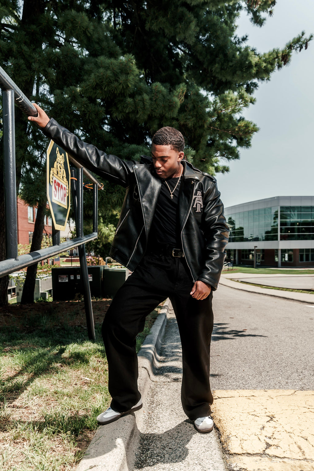 Black-on-Black Biker Varsity Jacket