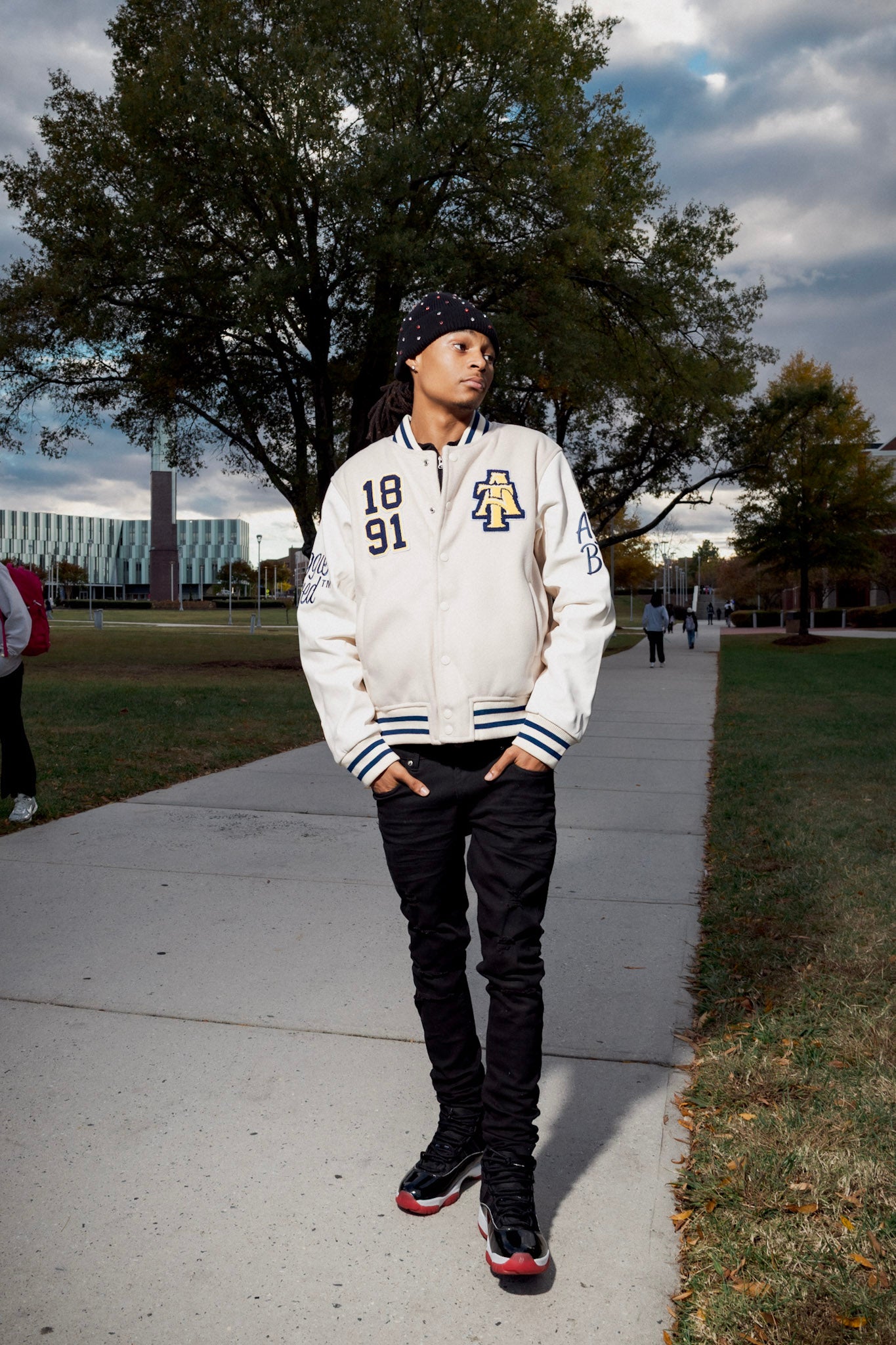 Unisex Cream Bulldog Varsity Jacket