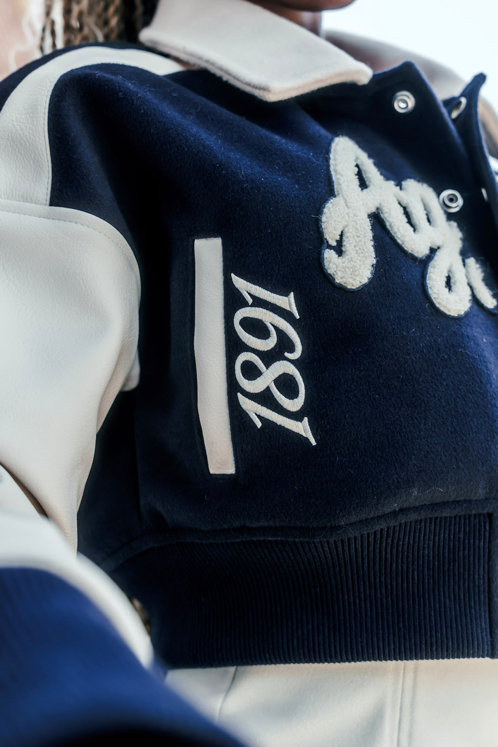 Crop Navy and Cream Aggies Varsity Jacket