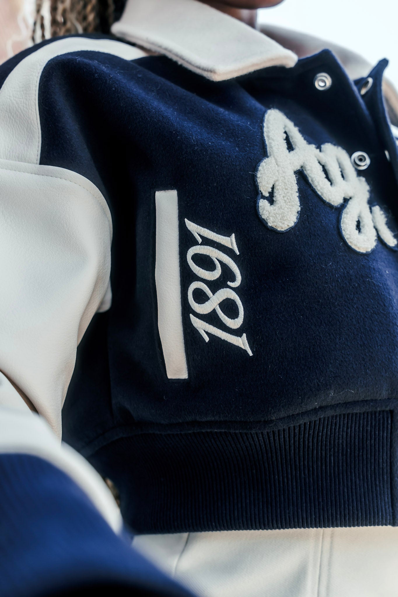 Crop Navy and Cream Aggies Varsity Jacket