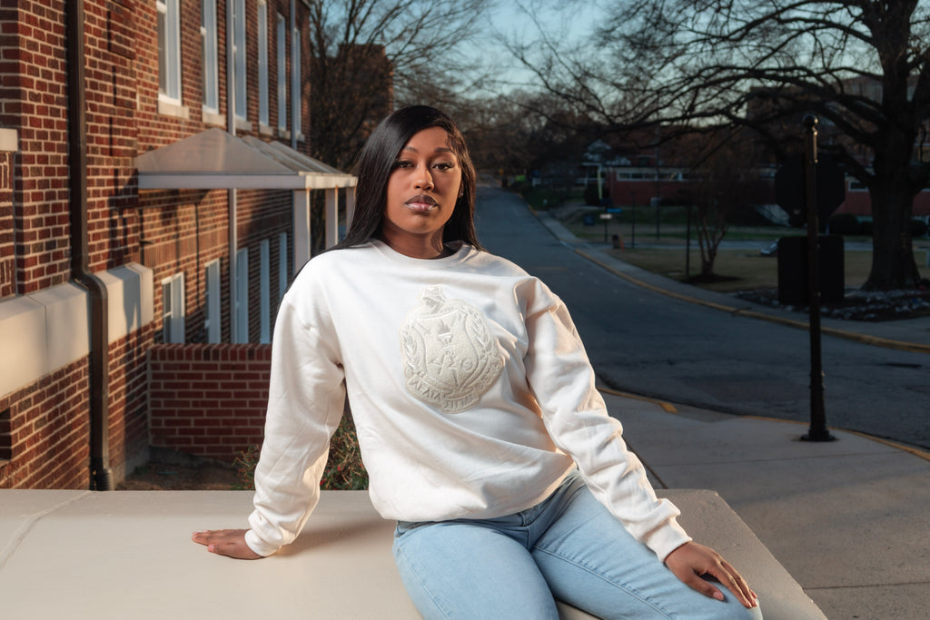 Cream Chenille Shield Crewneck