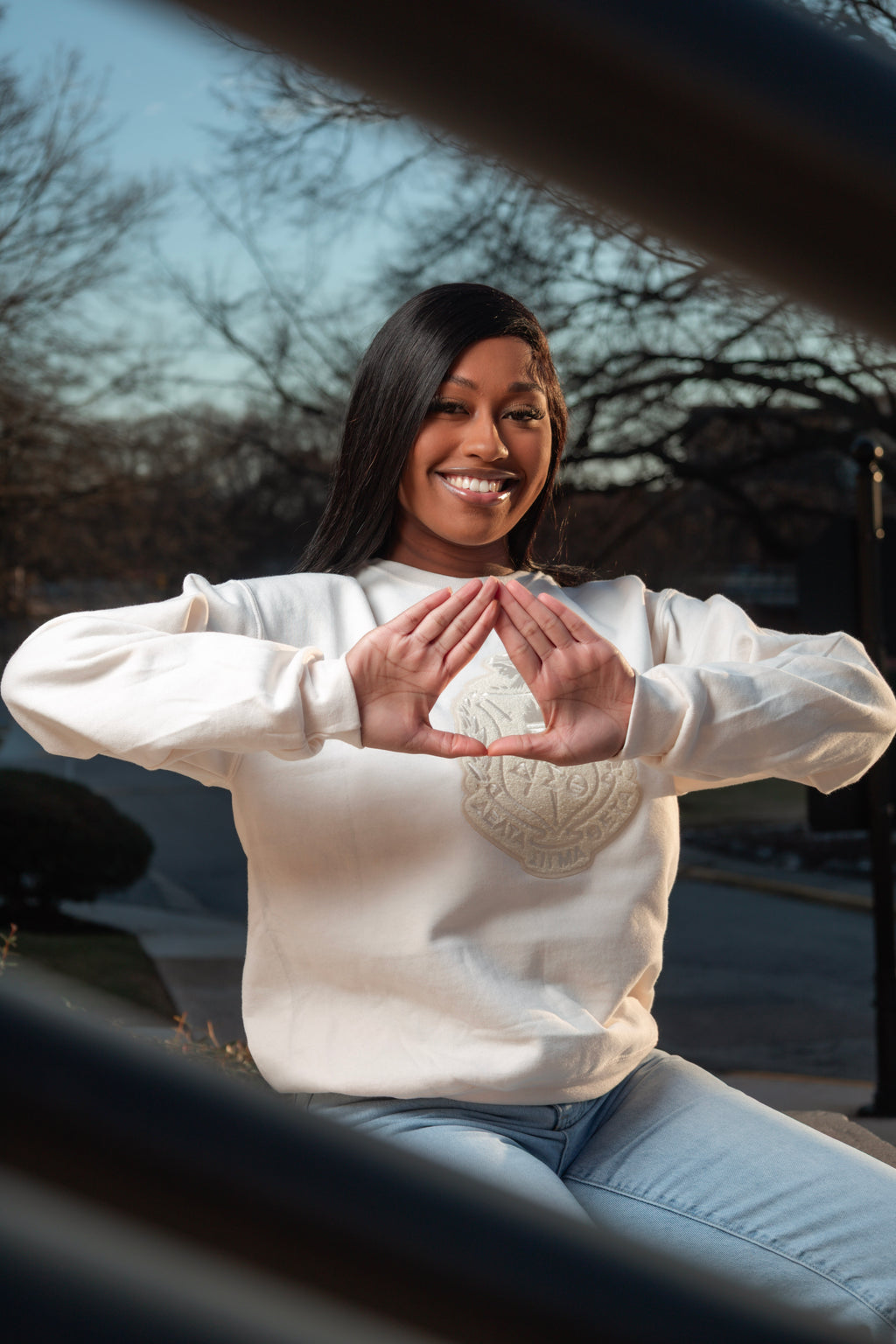 Cream Chenille Shield Crewneck