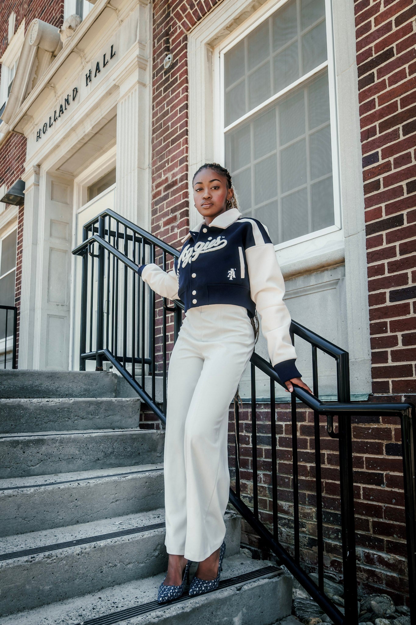 Crop Navy and Cream Aggies Varsity Jacket