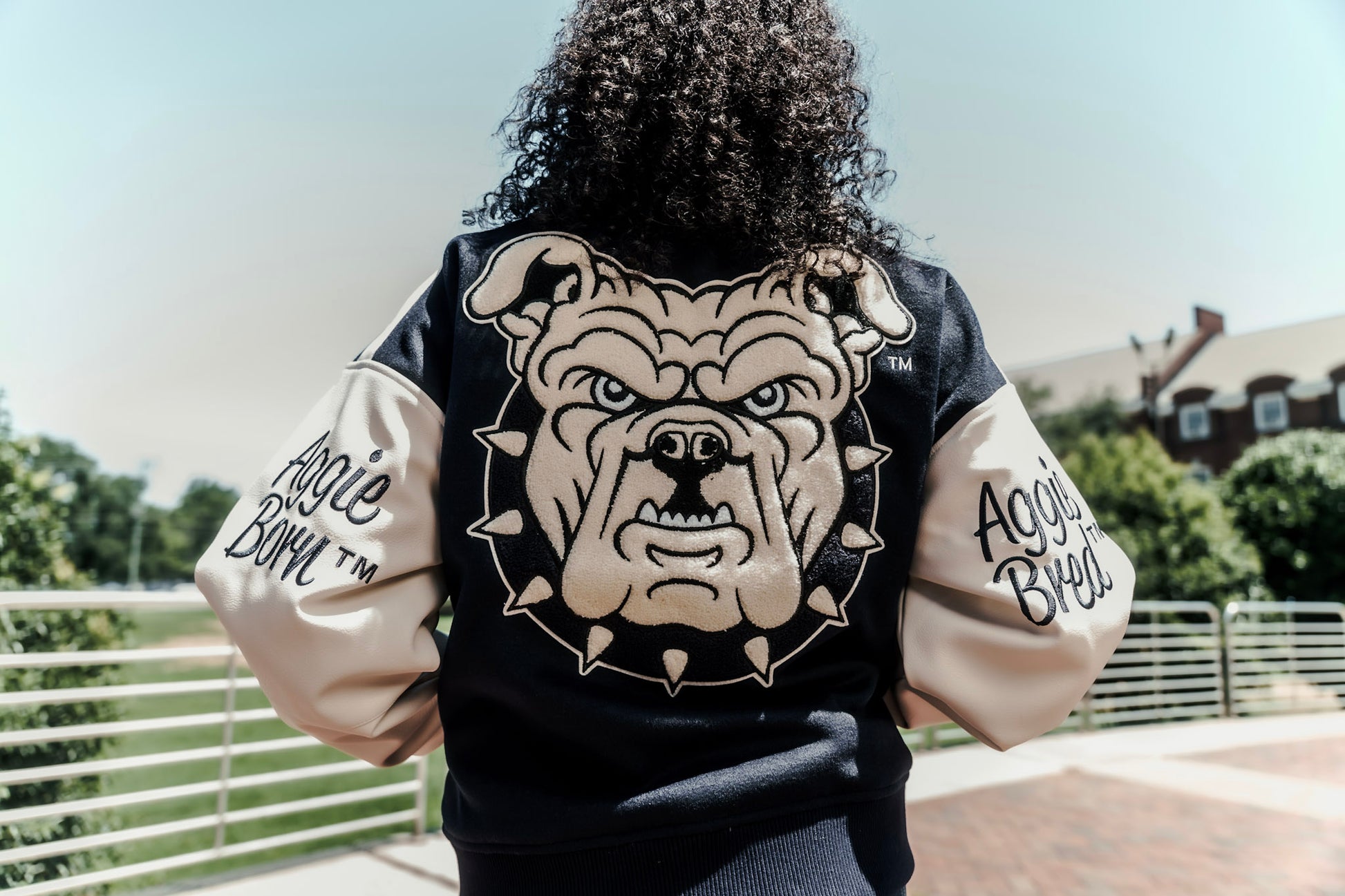Unisex Navy and Cream Aggies Varsity Jacket