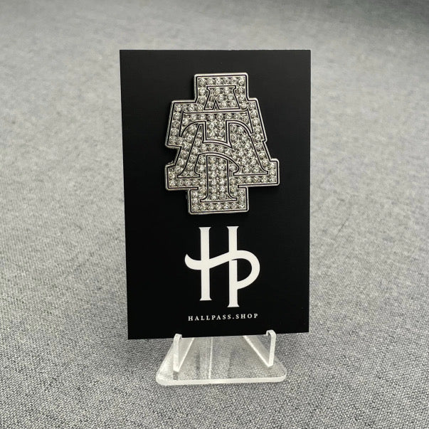 Rhinestone Silver Interlock Lapel Pin