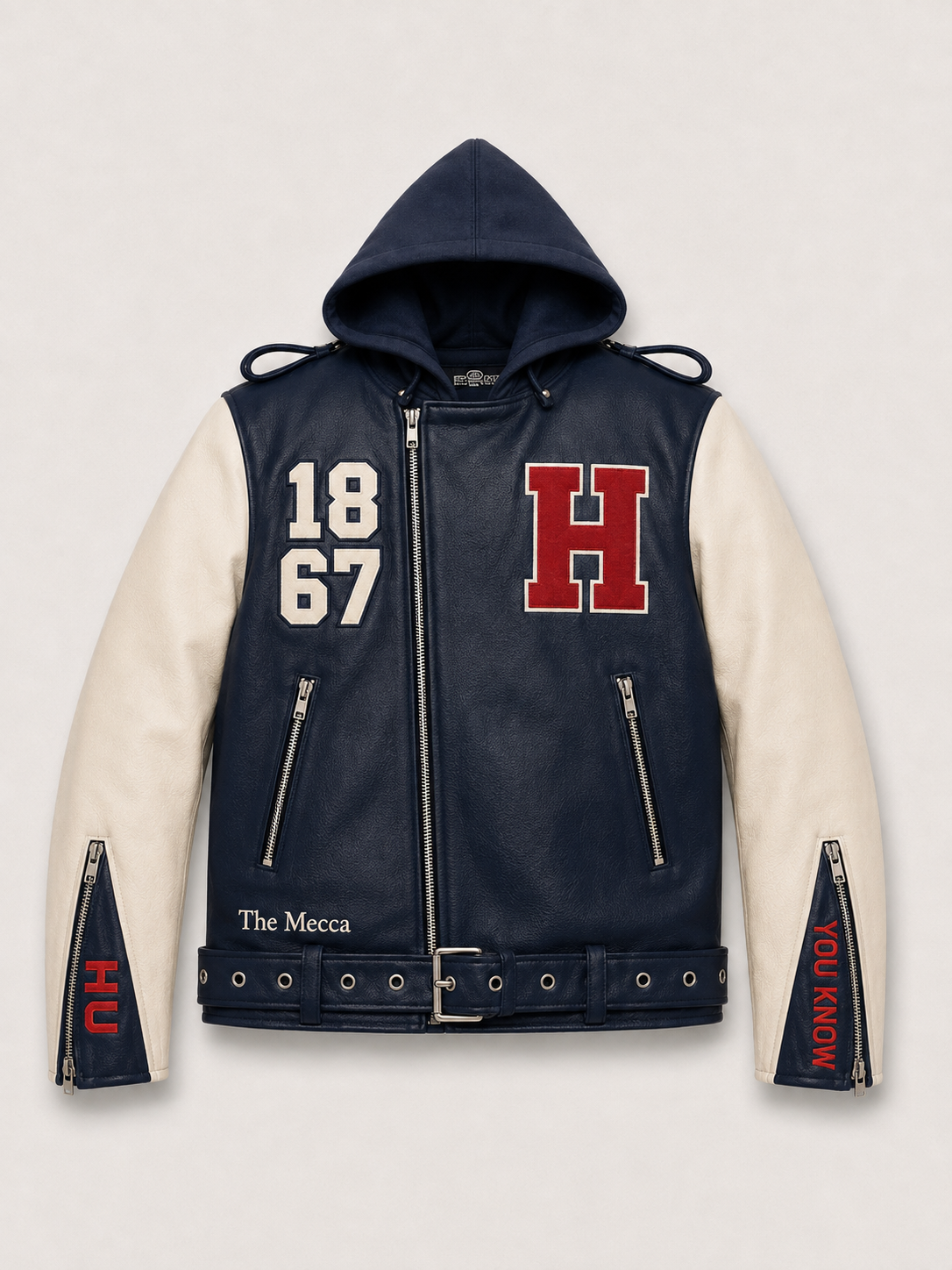 Howard University Bison Hooded Biker Varsity Jacket