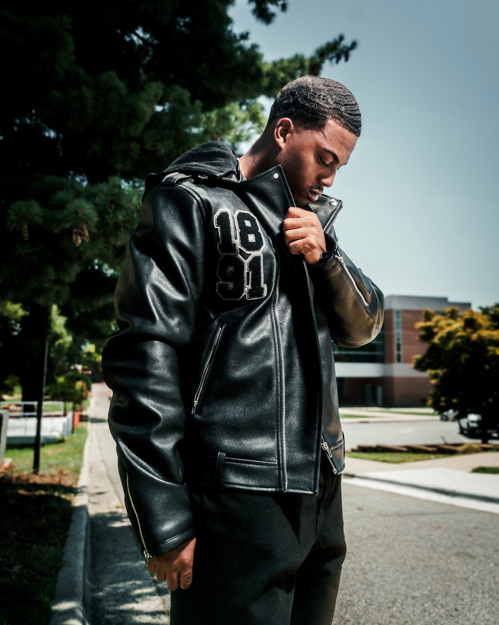 Black-on-Black Biker Varsity Jacket
