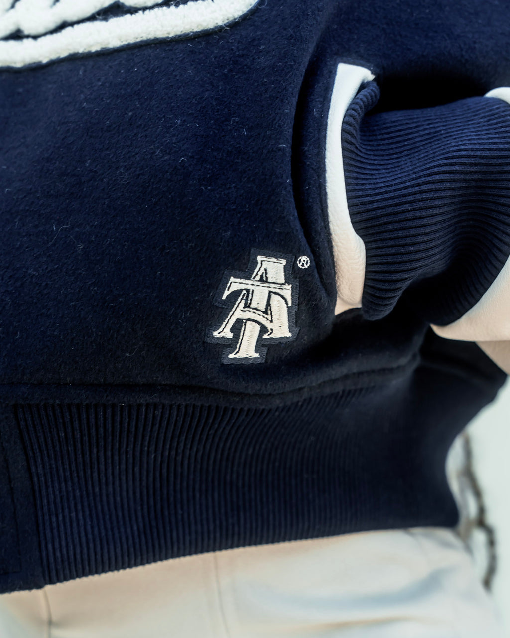 Crop Navy and Cream Aggies Varsity Jacket