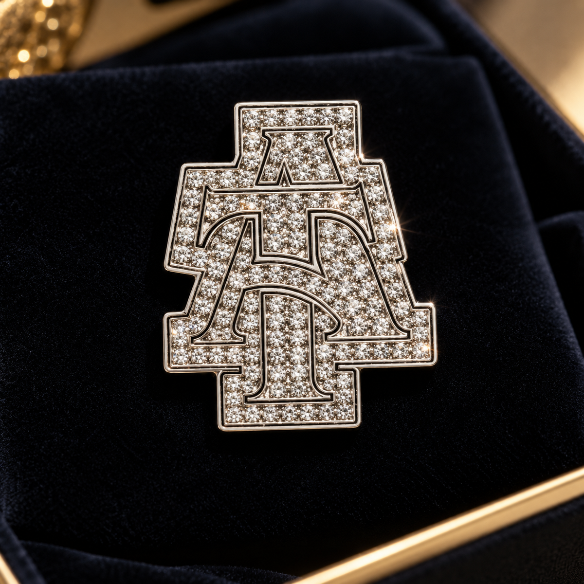 Rhinestone Silver Interlock Lapel Pin