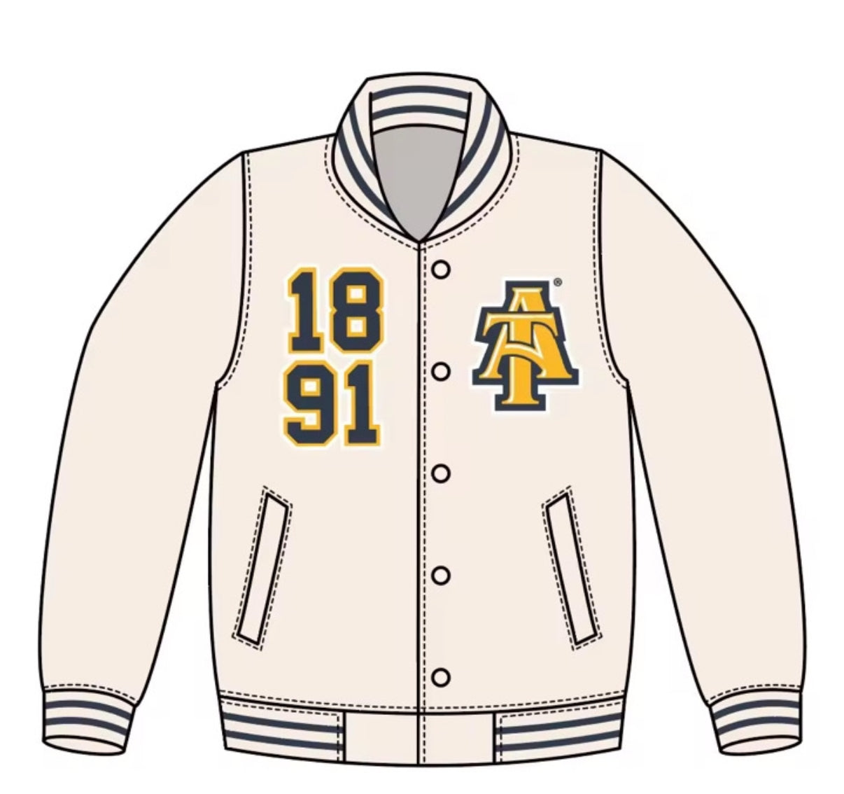 PRE ORDER ONLY Unisex Cream Bulldog Varsity Jacket