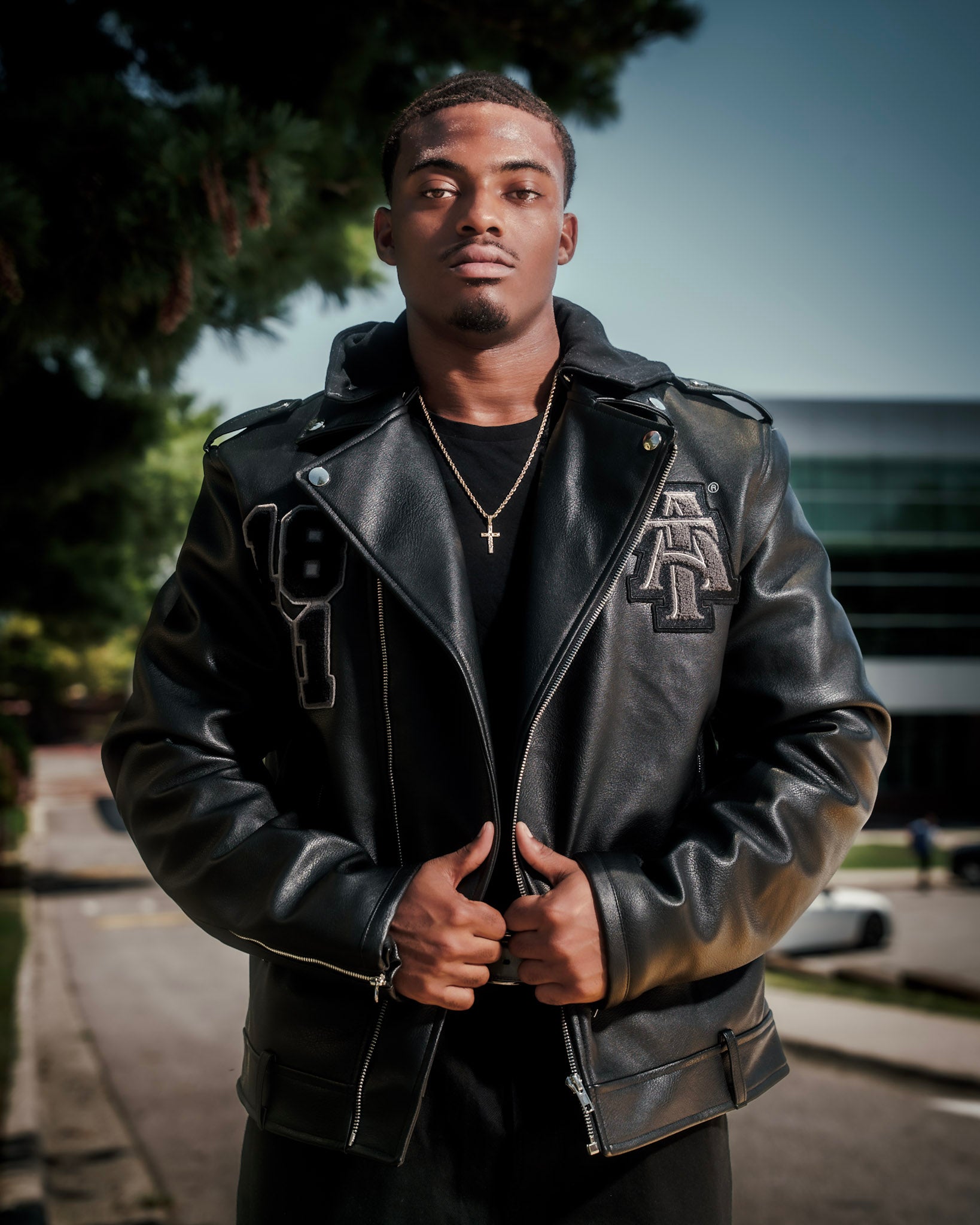 Black-on-Black Biker Varsity Jacket