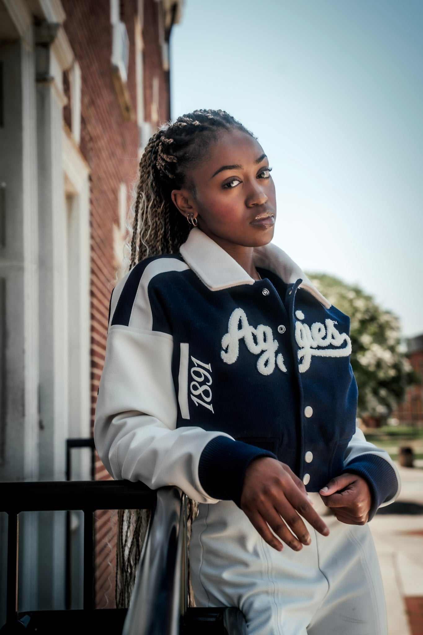 Crop Navy and Cream Aggies Varsity Jacket