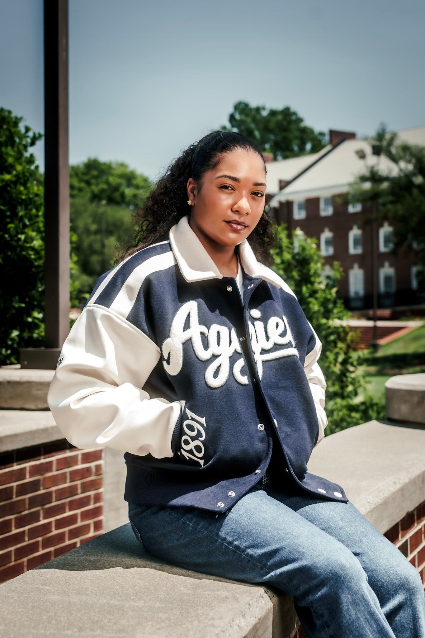 Unisex Navy and Cream Aggies Varsity Jacket
