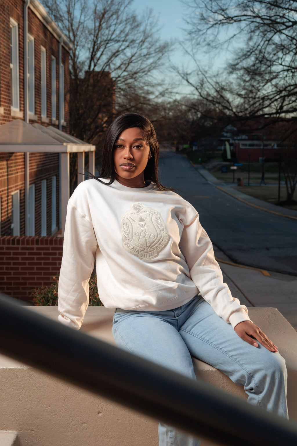 Cream Chenille Shield Crewneck