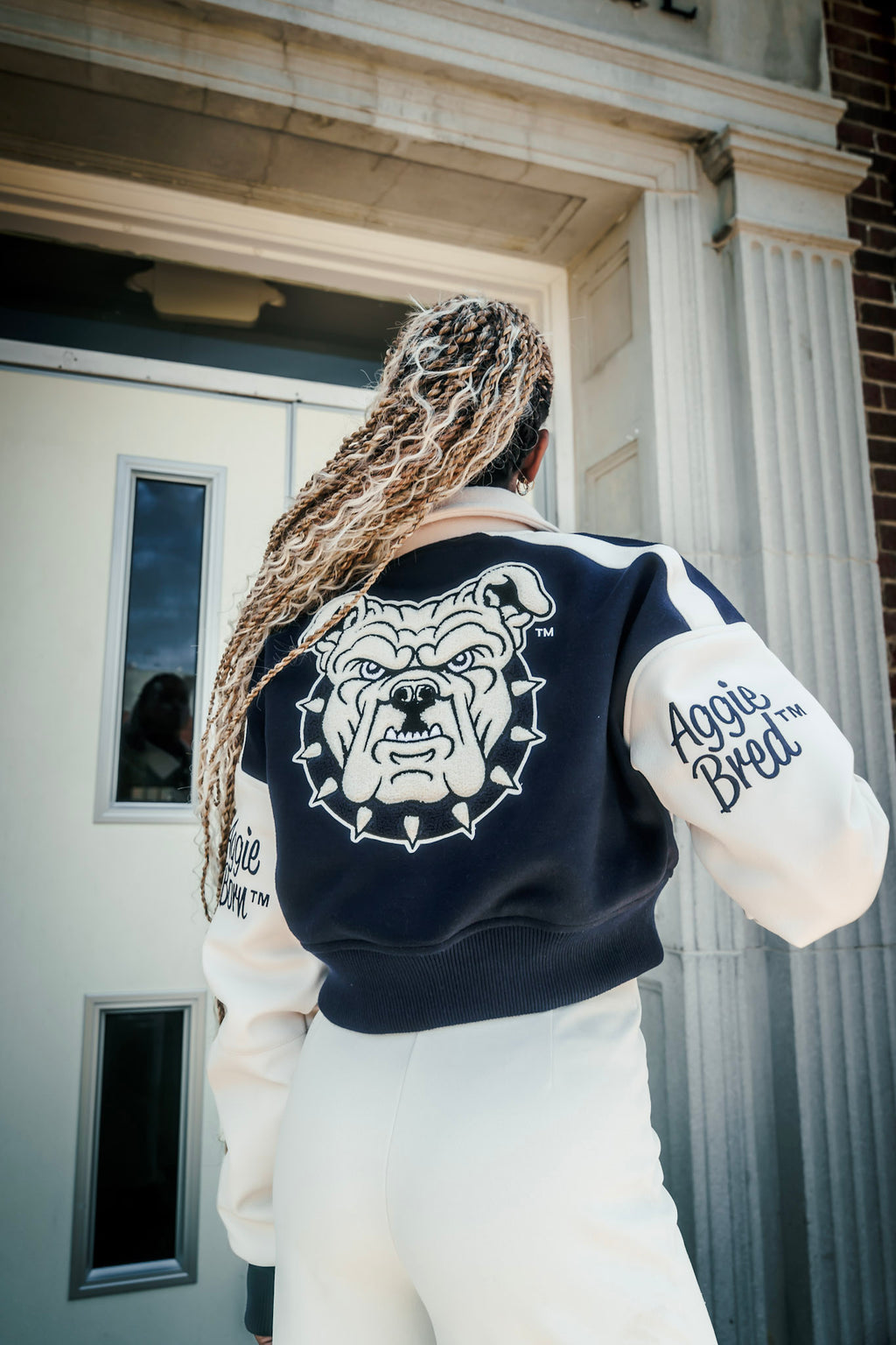Crop Navy and Cream Aggies Varsity Jacket