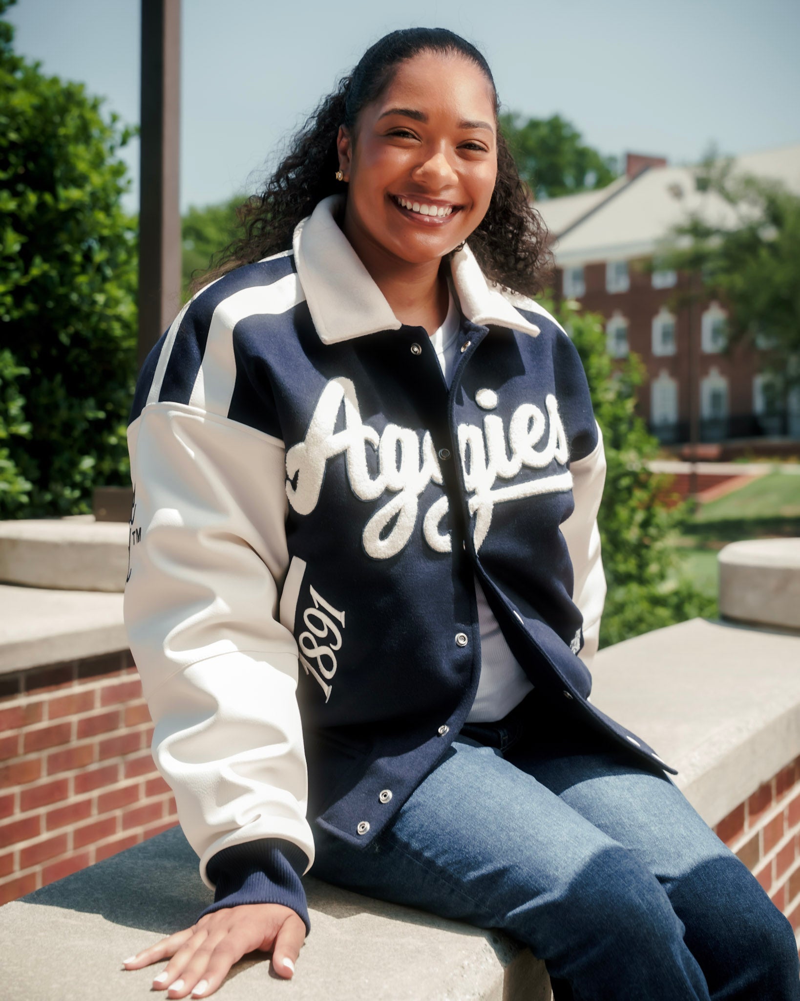 Unisex Navy and Cream Aggies Varsity Jacket