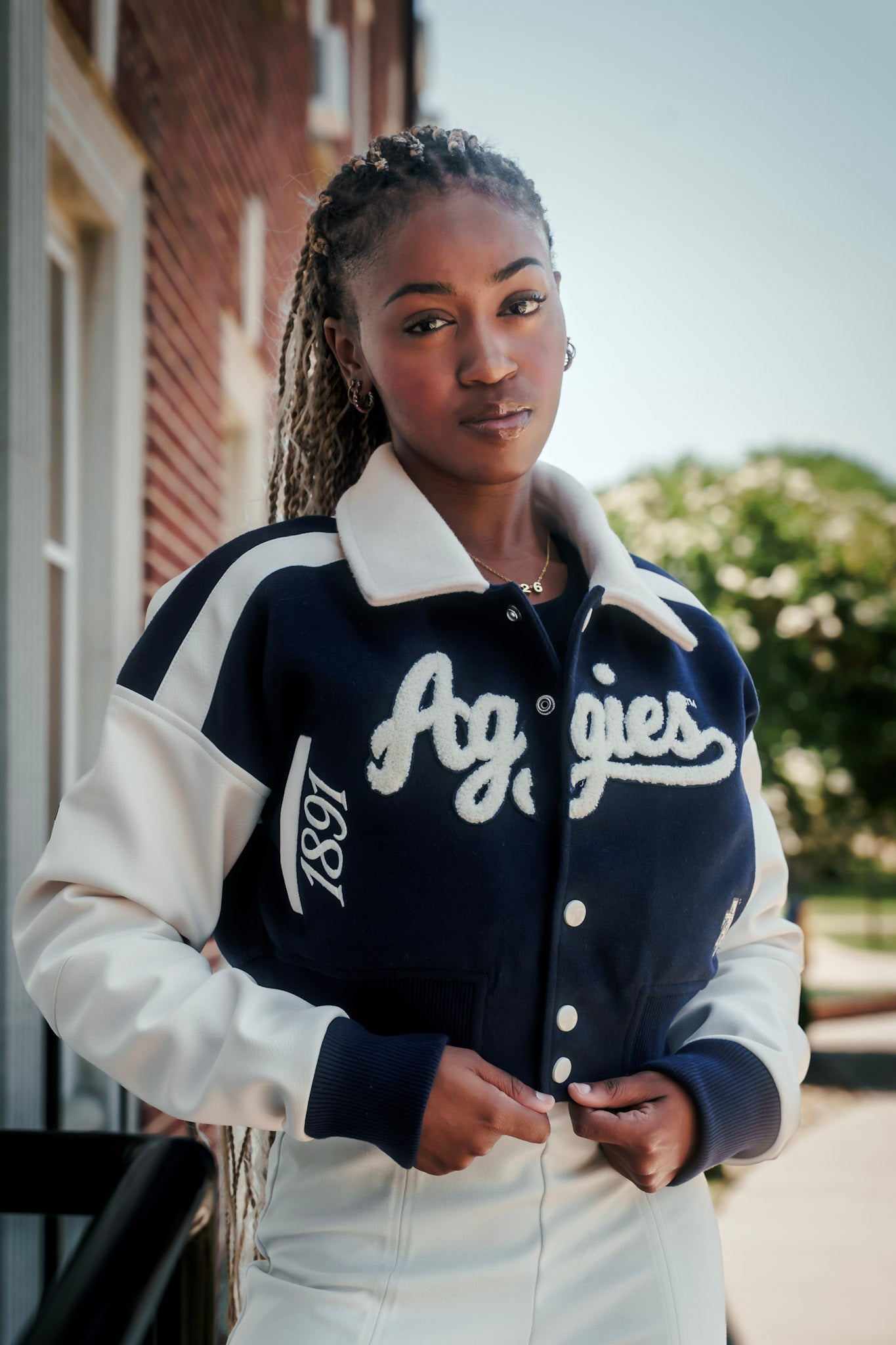 Crop Navy and Cream Aggies Varsity Jacket