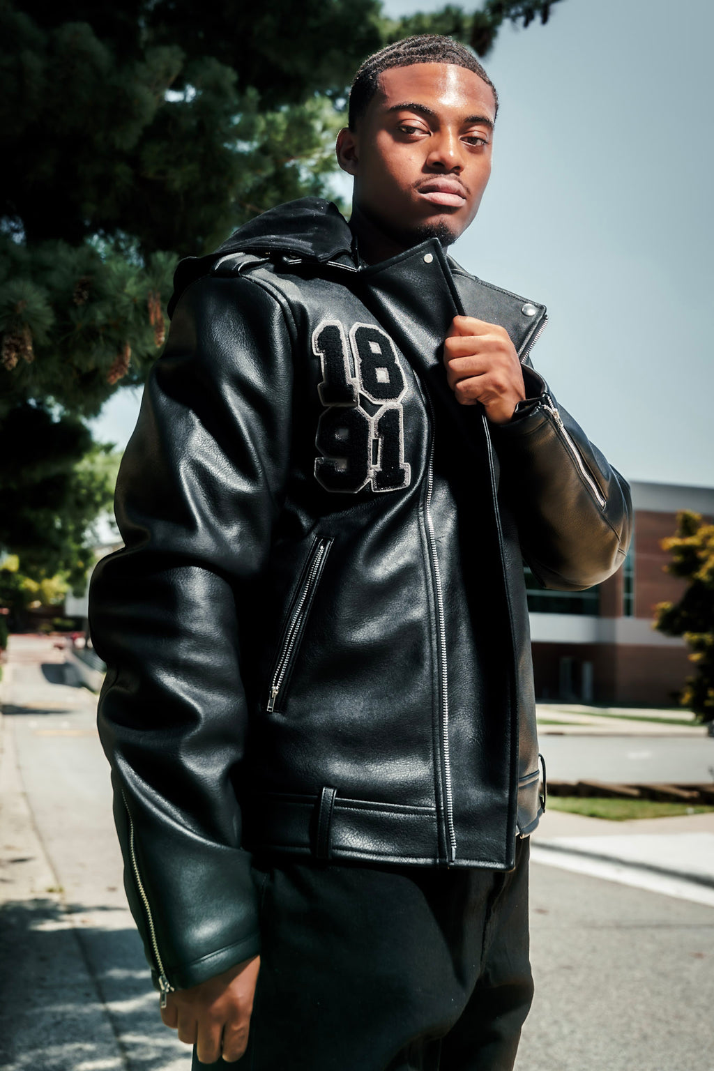 Black-on-Black Biker Varsity Jacket