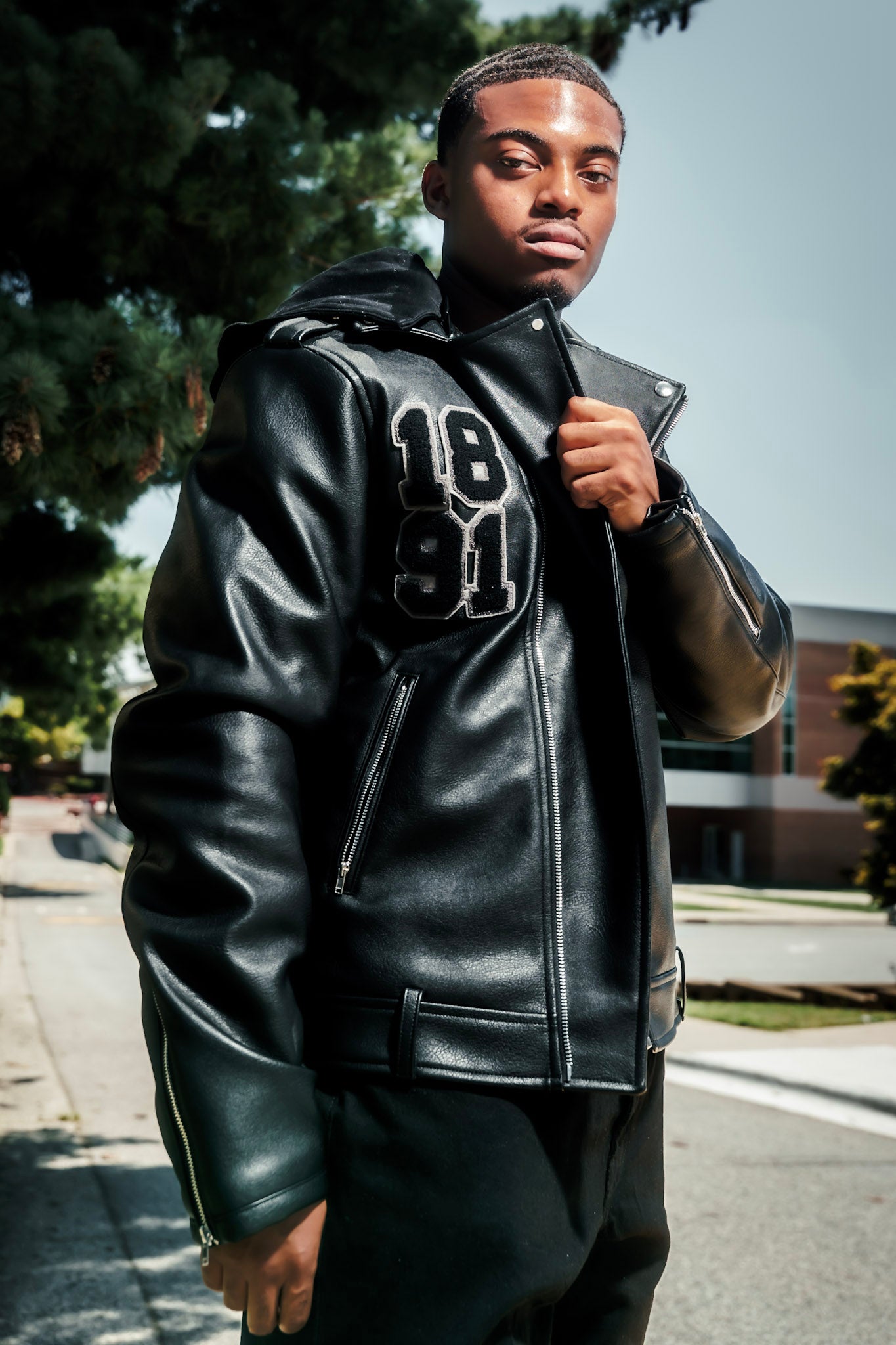 Black-on-Black Biker Varsity Jacket