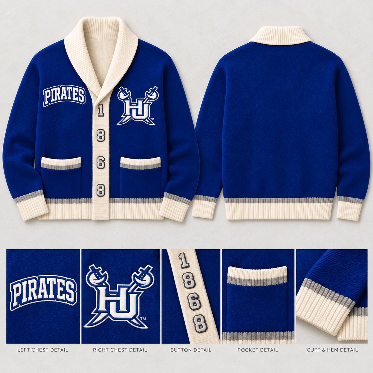 Hampton University Pirates Royal Blue Varsity Cardigan