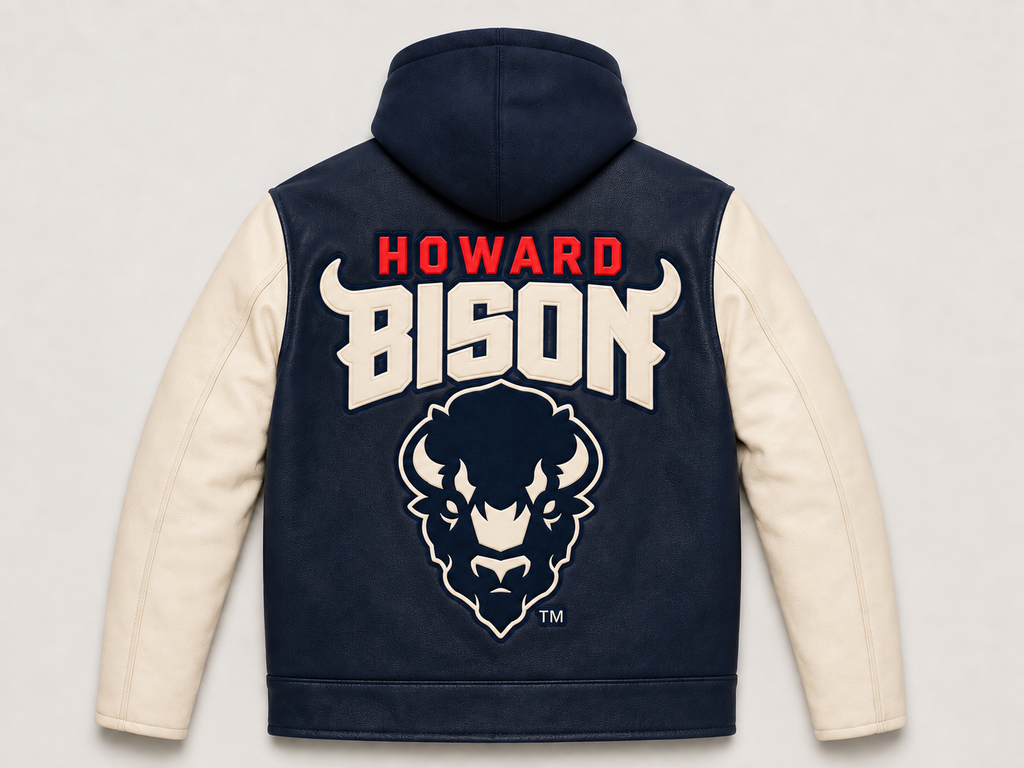 Howard University Bison Hooded Biker Varsity Jacket
