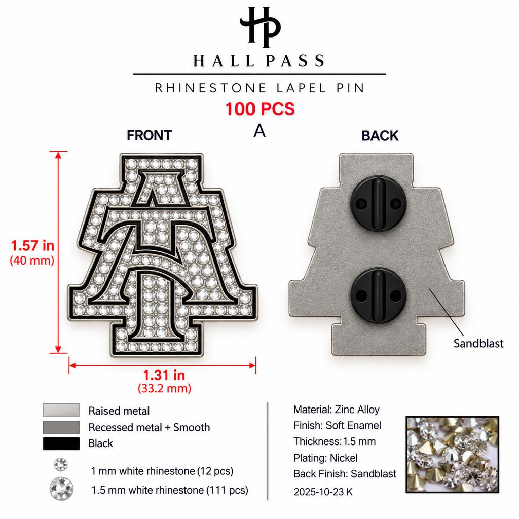 Rhinestone Silver Interlock Lapel Pin