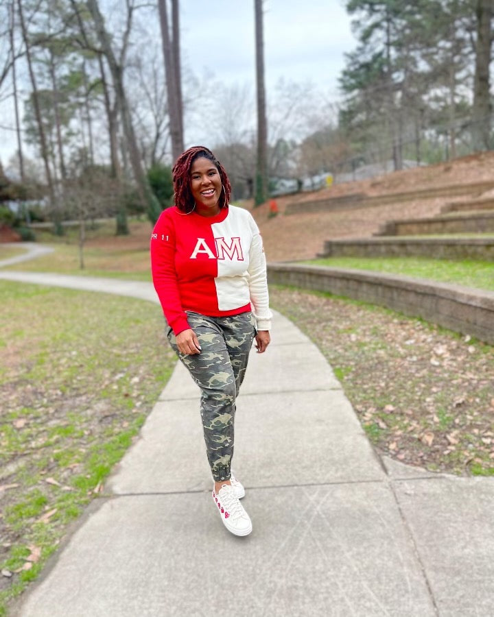 AM Half and Half Crimson and Cream Crewneck